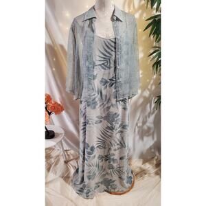 Vtg Jones New York 100% Silk Tropical Floral Maxi Dress Jacket 2 Pc Set Size 14